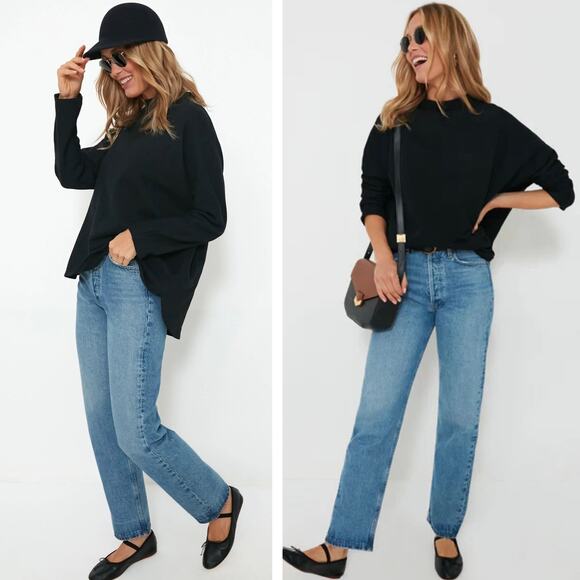 Tuckernuck Bowie Popover Top Size L Black Cotton Knit Roll Neck Pomander Place - Picture 1 of 14